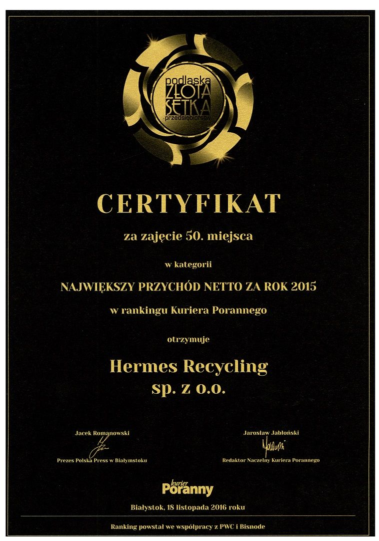 certyfikat hermes recycling
